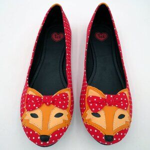 New in Box T.U.K. Modcloth Clever So Sweet Red Polka Dot Fox Flats Womens Size 8